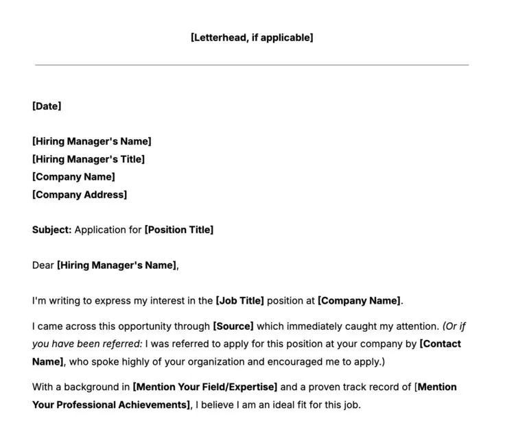 snippet of job application letter